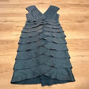 beaded midi dress with sheer ruffled sleeves in frosted sage Beaded Midi Dress With Sheer Ruffled Sleeves In Frosted Sage
